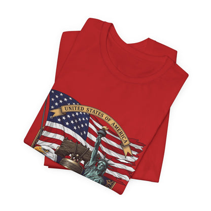 Liberty 250th Anniversary T-Shirt — American Flag, Liberty Bell & Statue of Liberty Tee