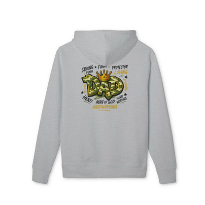 Dad Hoodie — 'Dad' Crown Graphic with 'Strong • Funny • Protector' Typography
