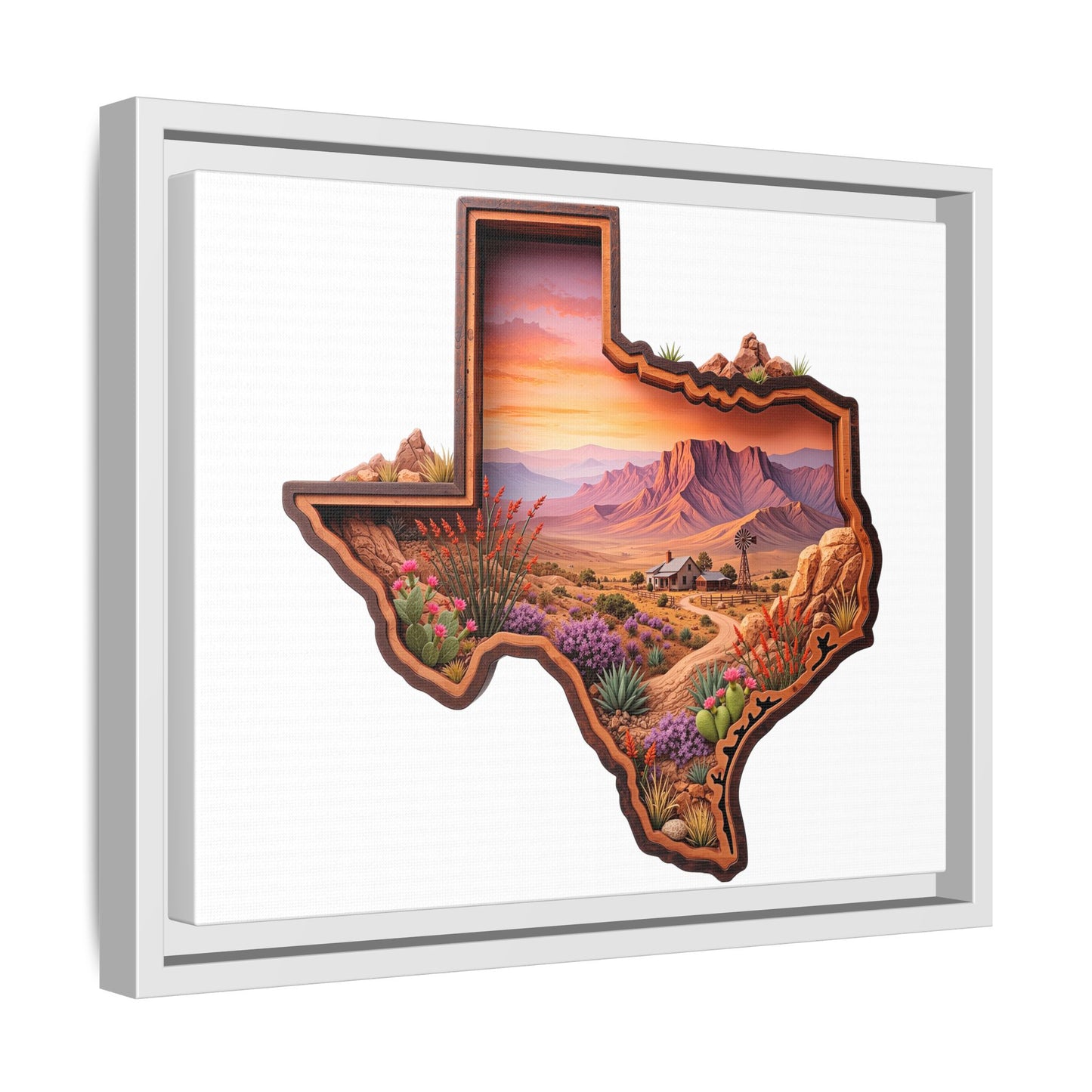 Framed Texas Landscape Matte Canvas — Desert Sunset State Art Print