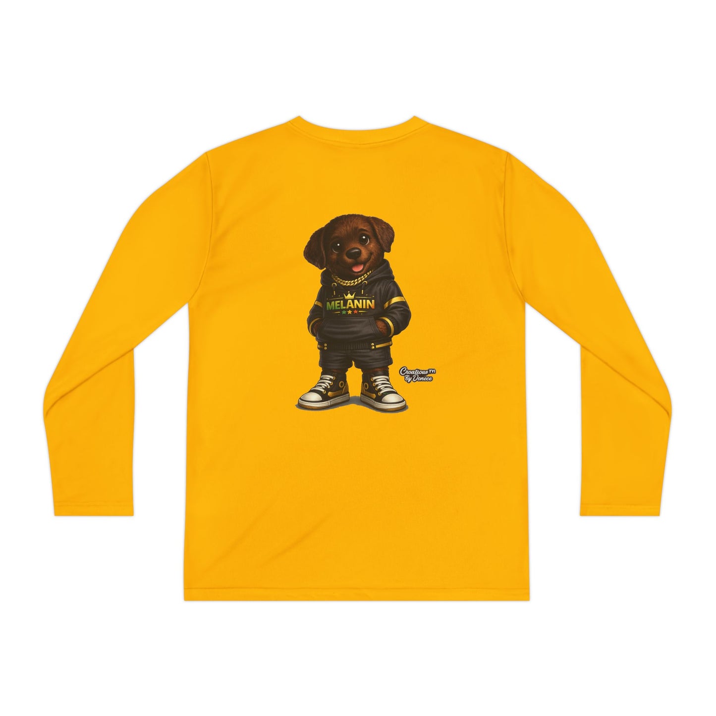 Youth Long Sleeve Tee — Cute Rottweiler Pup Graphic "Melanin" Hoodie Design