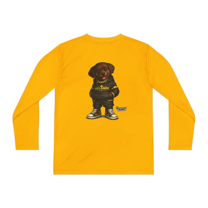 Youth Long Sleeve Tee — Cute Rottweiler Pup Graphic "Melanin" Hoodie Design