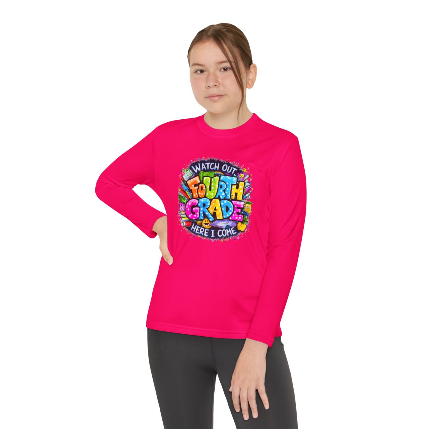 Fourth Grade Kids Long Sleeve Tee — "Watch Out Fourth Grade Here I Come"