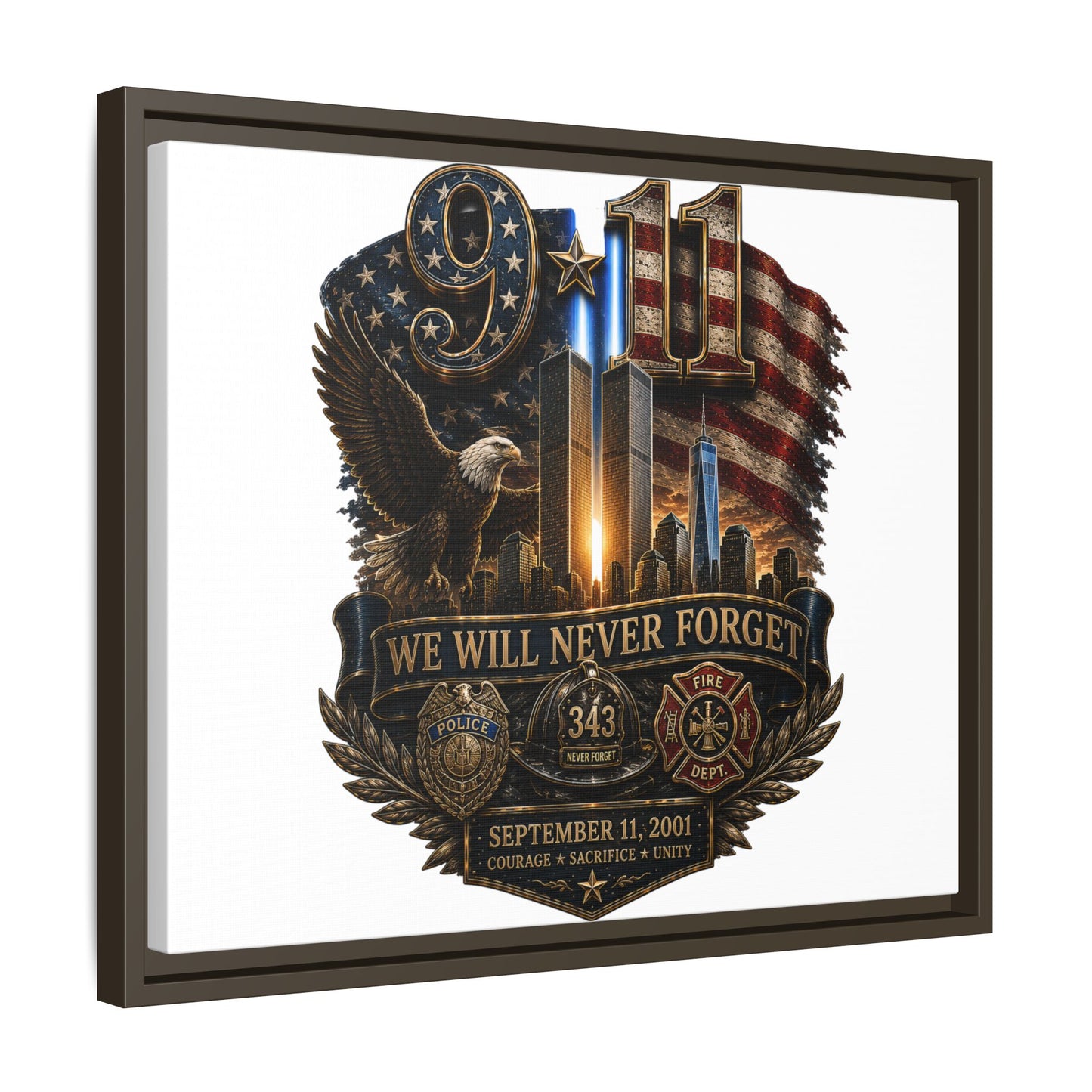 9/11 We Will Never Forget Framed Matte Canvas