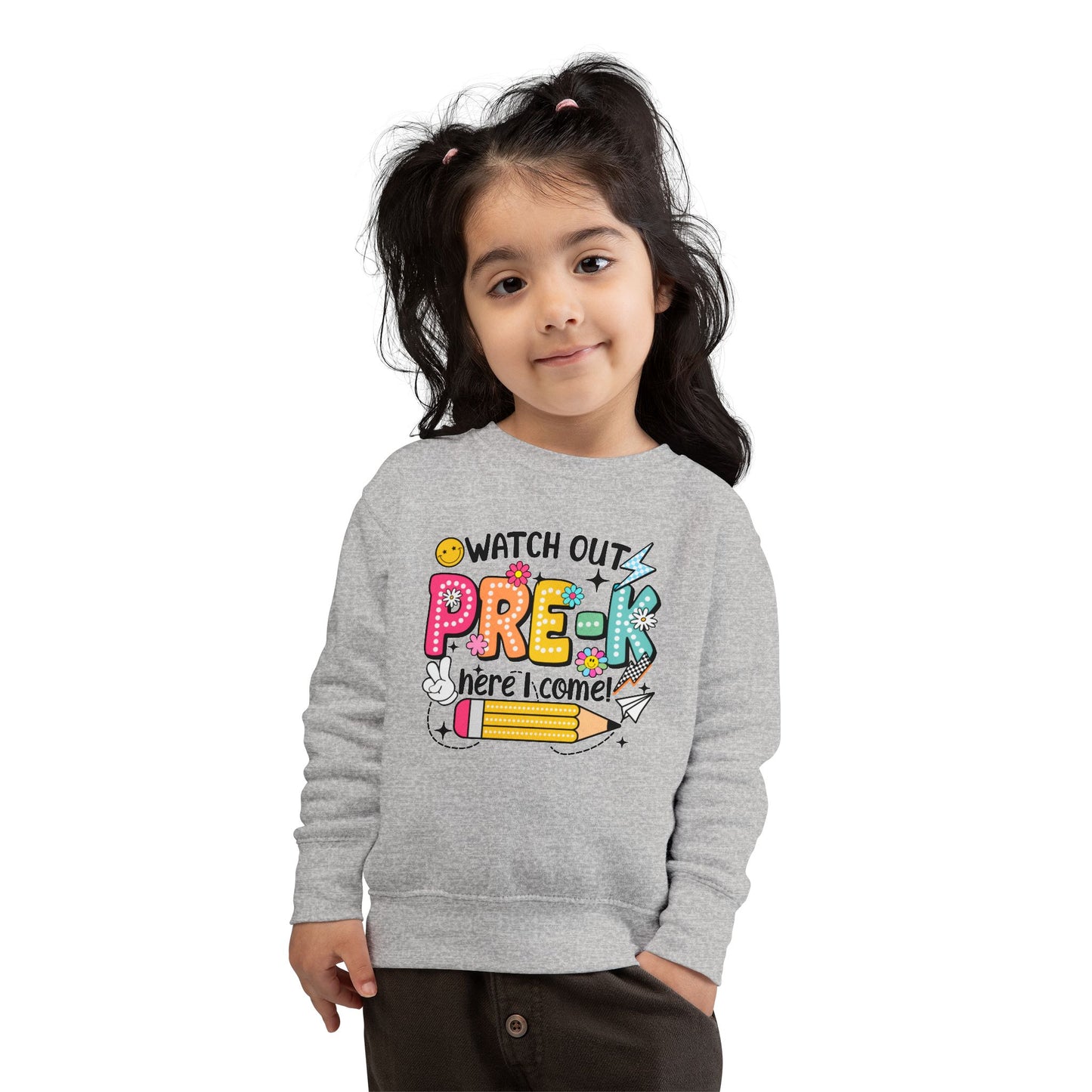 Toddler Sweatshirt — "Watch Out Pre-K Here I Come" Back-to-School Crewneck