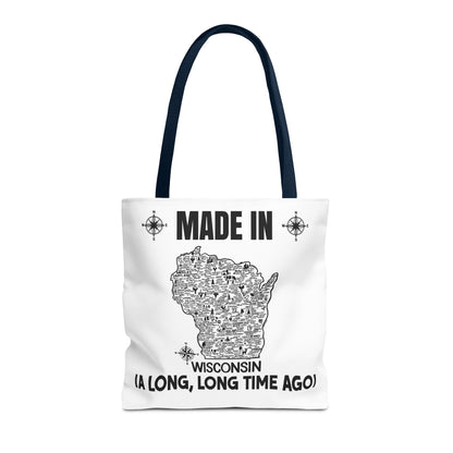 Made in Wisconsin Tote Bag — Vintage Map State Pride Tote ("A Long, Long Time Ago")