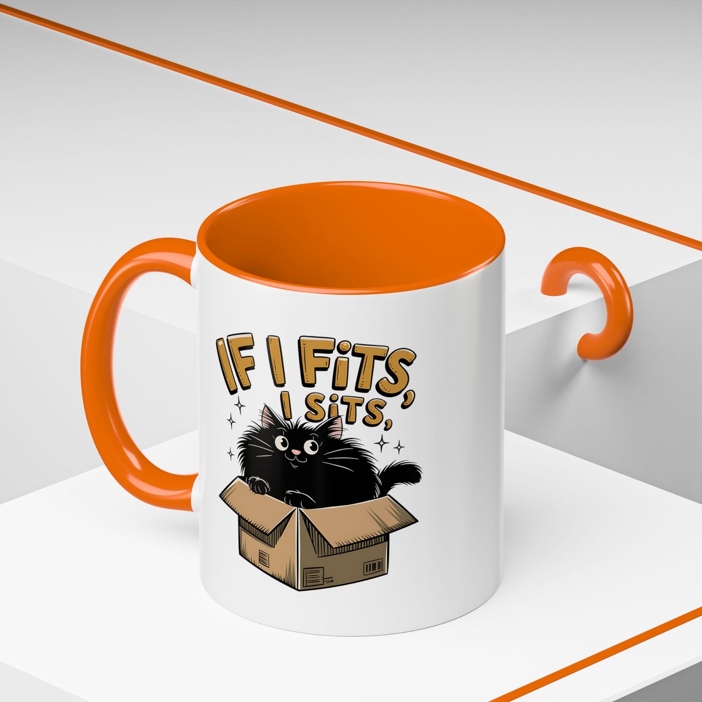 If I Fits I Sits Cat Mug — Funny Black Cat in Box Coffee Cup (11/15oz)