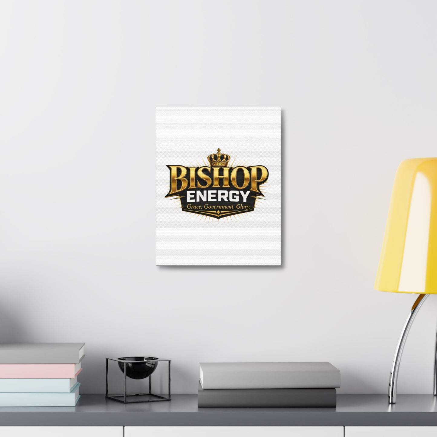 Bishop Energy Stretched Canvas - Gold Crown Emblem (Grace, Government, Glory)