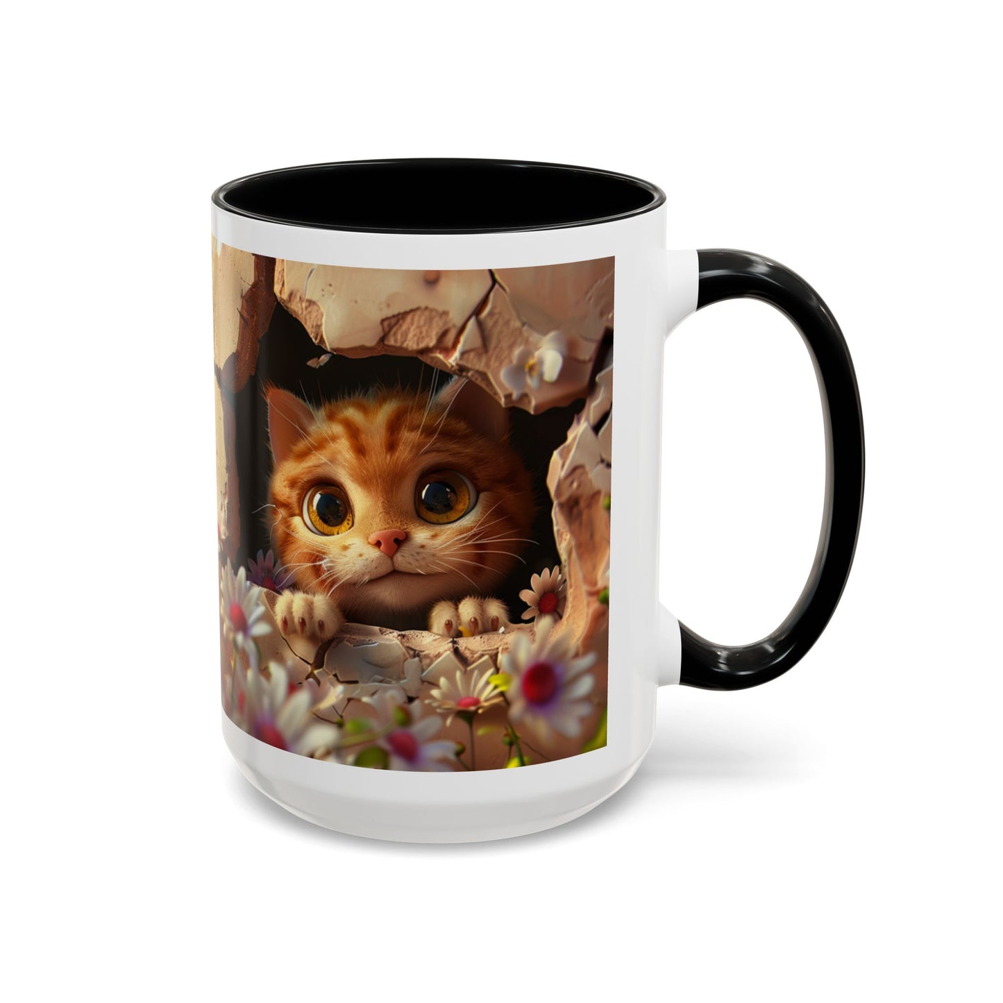 Cute Peekaboo Kitten Accent Coffee Mug — 11/15oz Floral Cat Gift