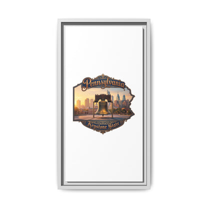 Pennsylvania Keystone State Framed Canvas Wall Art — Liberty Bell & Philadelphia Skyline