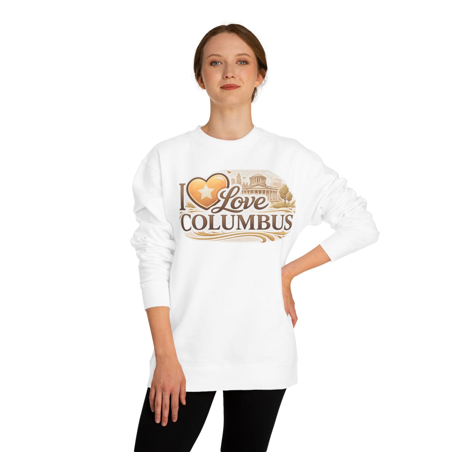 I Love Columbus Crewneck Sweatshirt — City Skyline Heart Design