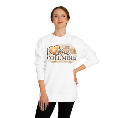 I Love Columbus Crewneck Sweatshirt — City Skyline Heart Design