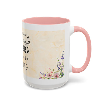 Mother Home Coffee Mug — Floral 'She Gave Us Love, She Gave Us Strength' Accent Mug