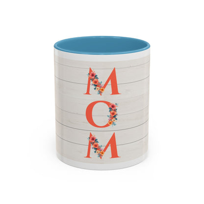 MOM Floral Accent Coffee Mug – Rustic Shiplap Mother's Day Gift (11/15 oz)