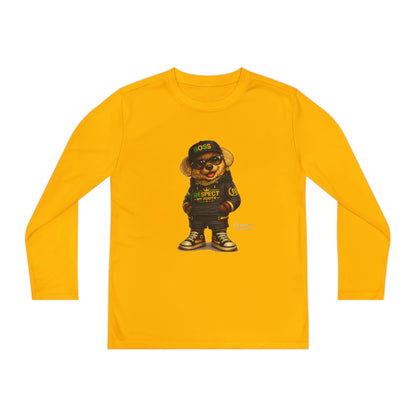 Youth Long Sleeve Tee — Streetwear Bear Graphic, 'Respect' Hip-Hop Kids Shirt