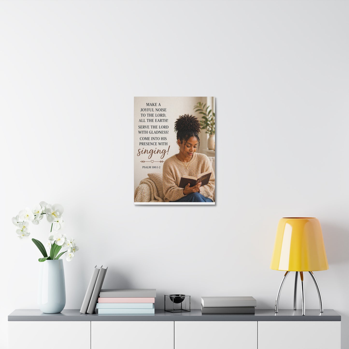 Canvas Wall Art — Psalm 100:1-2 "Make a Joyful Noise" Religious Scripture Print