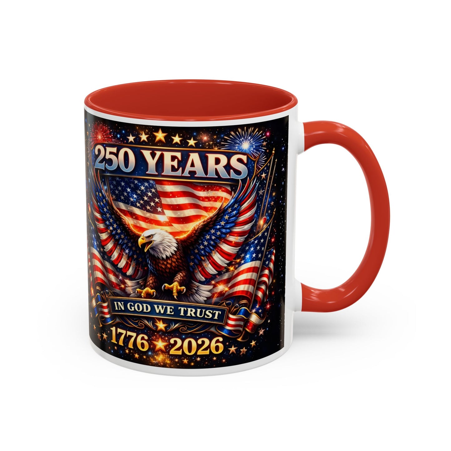 250 Years 1776–2026 Eagle American Flag Accent Coffee Mug — Patriotic Independence Day Gift (11/15oz)