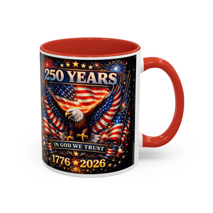 250 Years 1776–2026 Eagle American Flag Accent Coffee Mug — Patriotic Independence Day Gift (11/15oz)