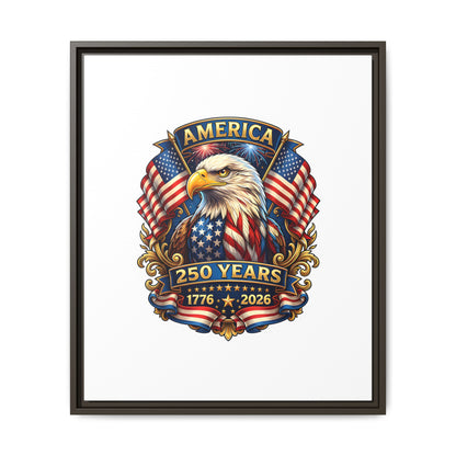 America 250th Anniversary Framed Canvas — Patriotic Bald Eagle Wall Art
