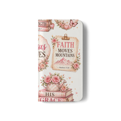 Christian Floral Phone Flip Case — "Jesus Saves" & Inspirational Scripture Wallet Cover