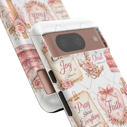 Faith Floral Phone Case – Christian Inspirational Scripture iPhone Cover (Choose Joy, Pray, Faith)
