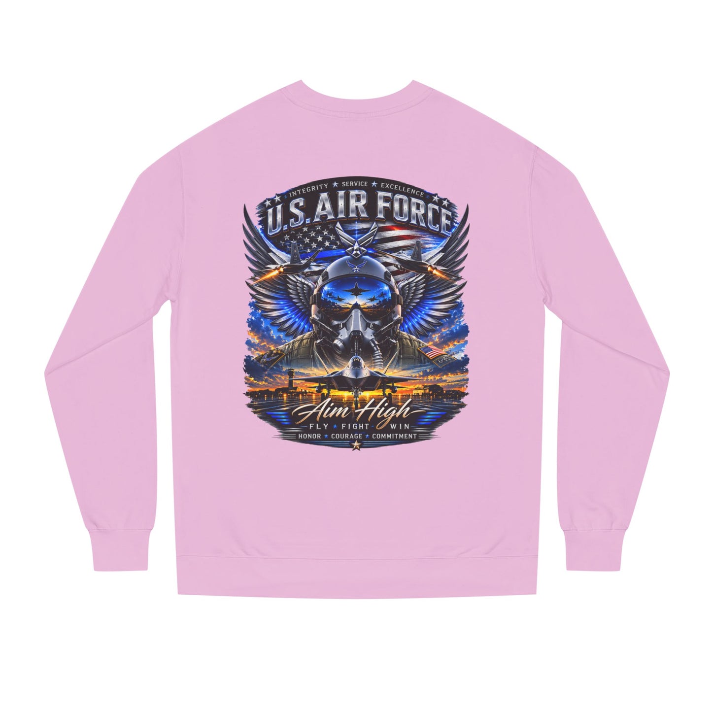 U.S. Air Force Crewneck Sweatshirt — "Aim High" Fighter Jet Graphic