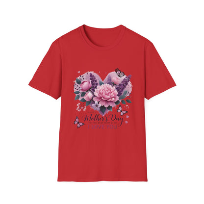 Mother's Day Floral T-Shirt — "Mother's Day I Love You" Heart Bouquet
