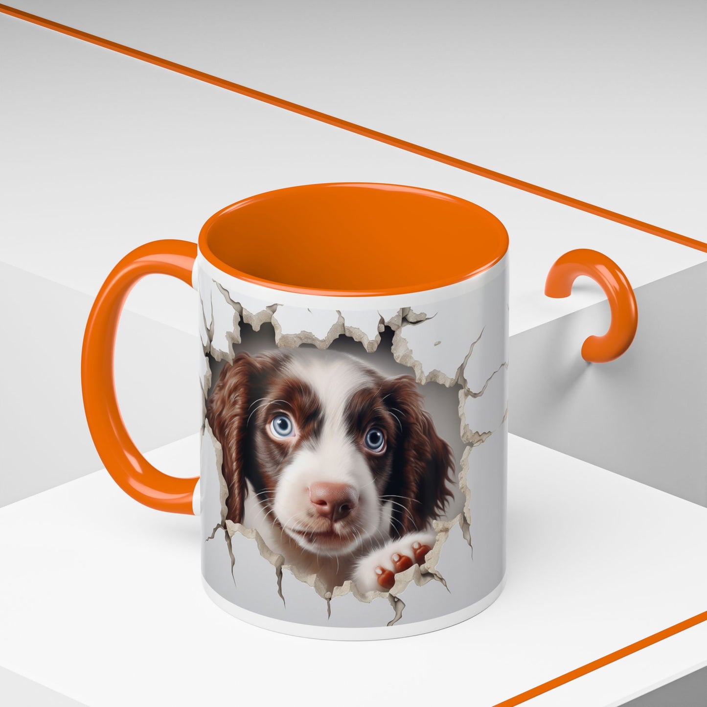 Puppy Peeking Accent Coffee Mug (11/15oz) — Cute Dog Tear-Through Design