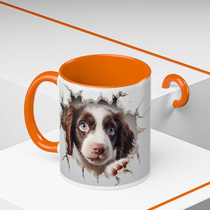 Puppy Peeking Accent Coffee Mug (11/15oz) — Cute Dog Tear-Through Design