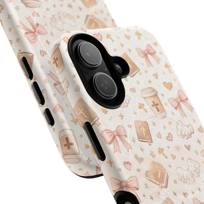 Christian Pattern Phone Case — Cute Cross, Bible & Dove Tough Magnetic Case