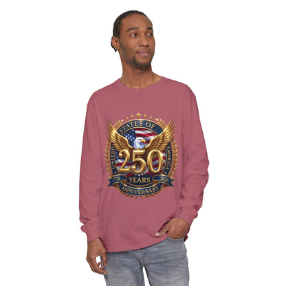 250 Years Anniversary Long Sleeve T-Shirt — USA Bicentennial 1776–2026 Eagle Emblem