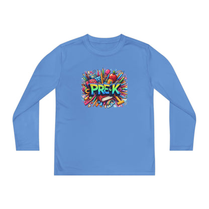 PRE-K Youth Long Sleeve Tee — Colorful School Supplies Design