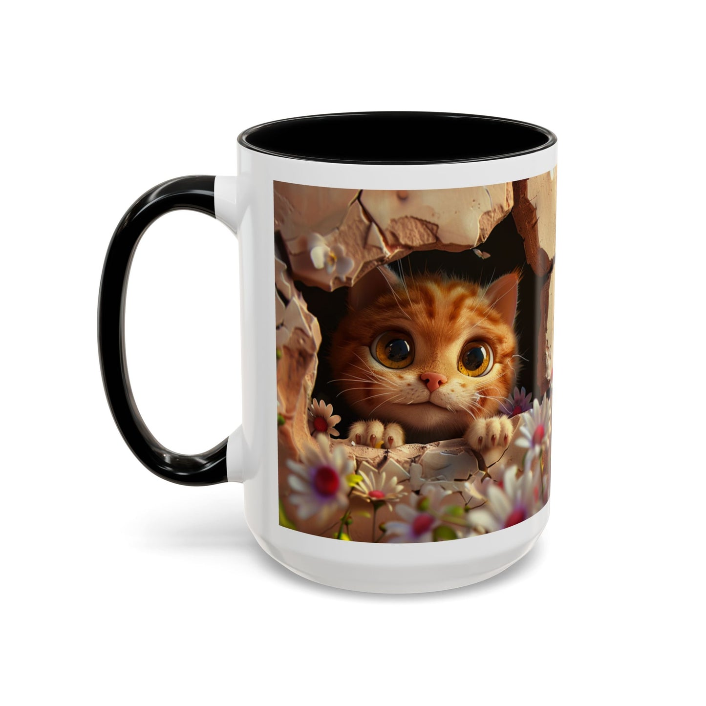 Cute Peekaboo Kitten Accent Coffee Mug — 11/15oz Floral Cat Gift