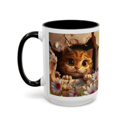 Cute Peekaboo Kitten Accent Coffee Mug — 11/15oz Floral Cat Gift