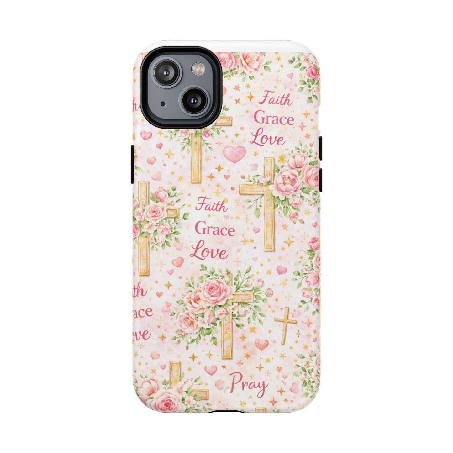 Christian Floral Cross Phone Case — "Faith Grace Love" Tough Magnetic Case