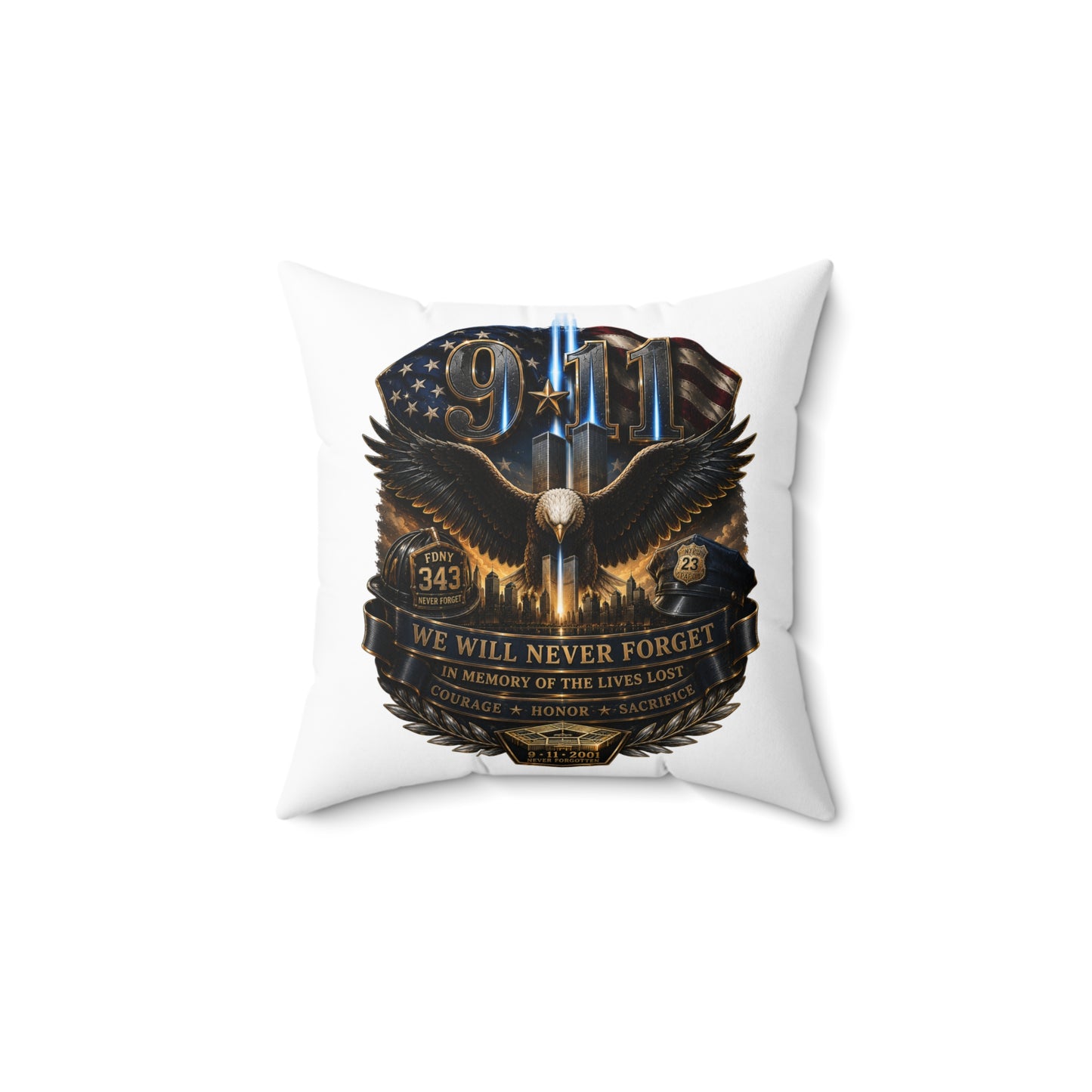 9/11 Memorial Eagle Pillow — "We Will Never Forget" Tribute Accent Pillow