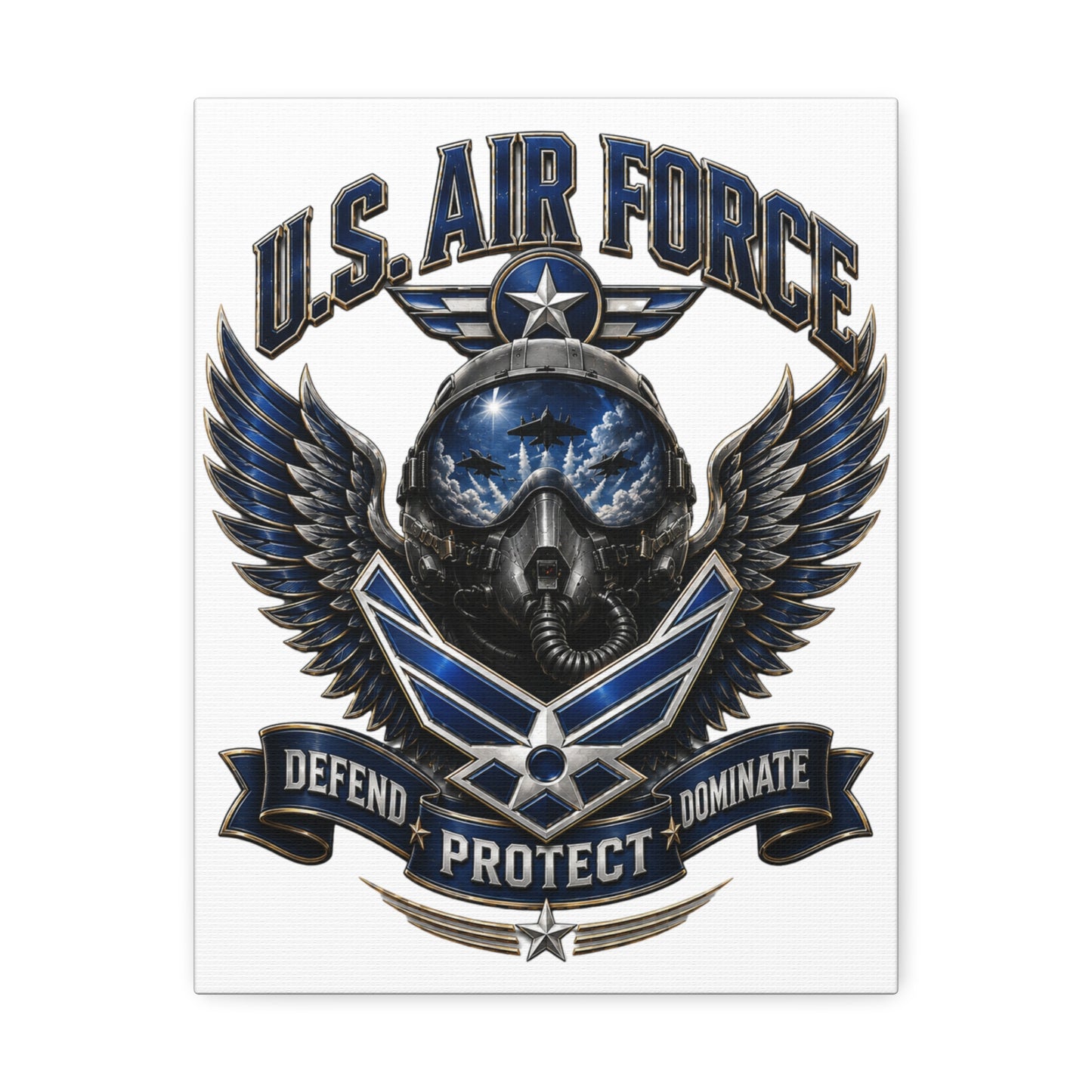 U.S. Air Force Canvas Wall Art – "Defend Protect Dominate" Military Aviation Stretched Canvas
