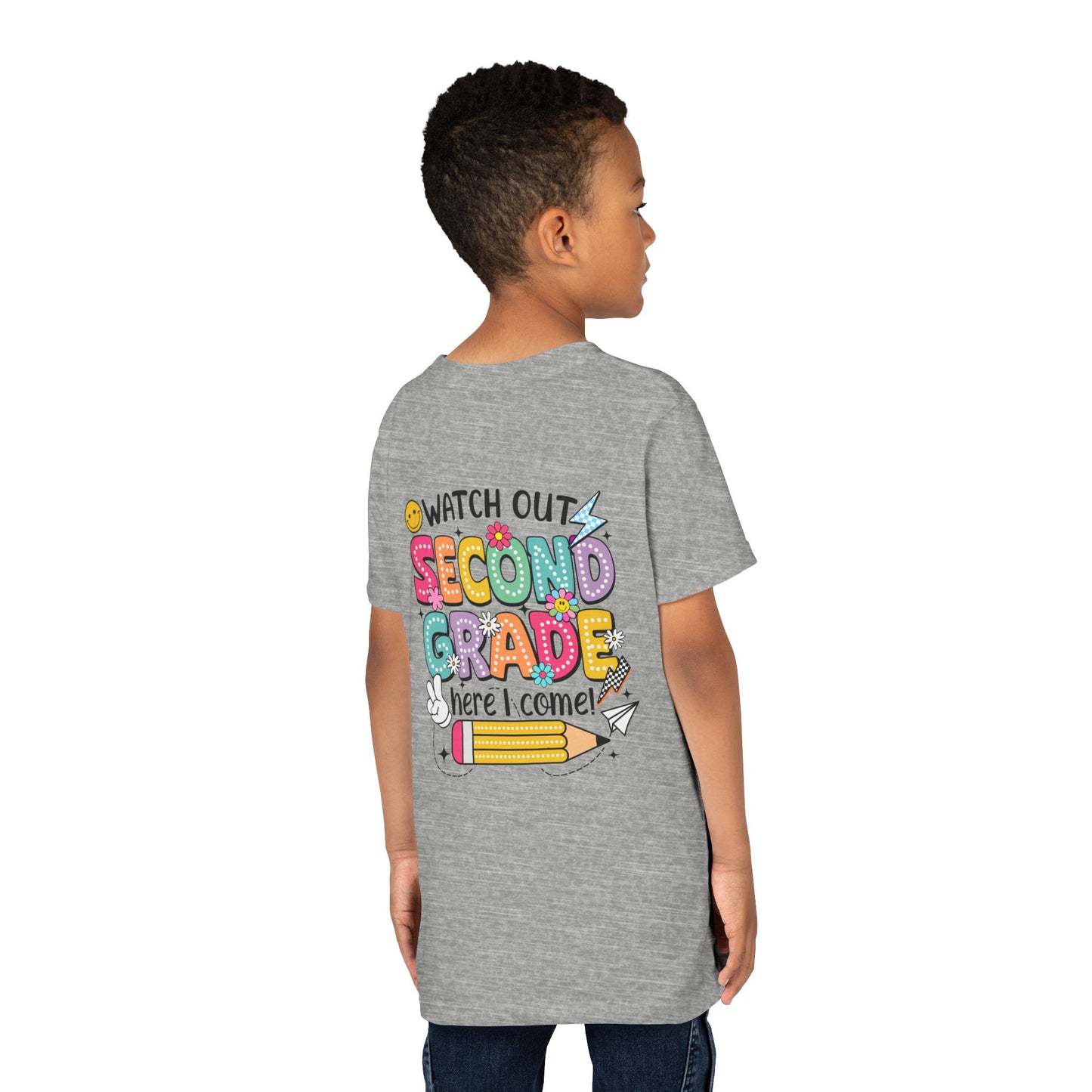 Second Grade Kids T‑Shirt – "Watch Out Second Grade Here I Come" Back‑to‑School Tee
