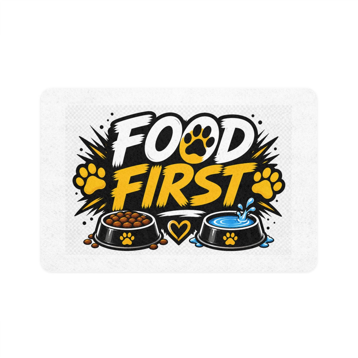Pet Food Mat — "Food First" Paw Print Feeding Mat (12x18)
