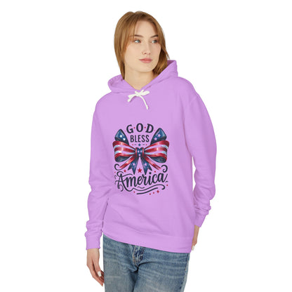 God Bless America Patriotic Hoodie – American Flag Bow Fourth of July Sweatshirt