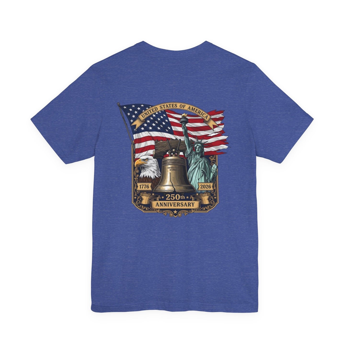 Liberty 250th Anniversary T-Shirt — American Flag, Liberty Bell & Statue of Liberty Tee