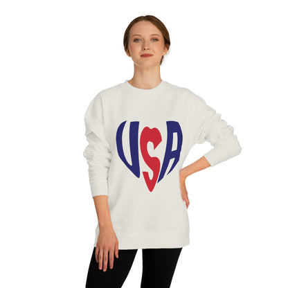 USA Heart Crewneck Sweatshirt — Patriotic Red & Blue Graphic