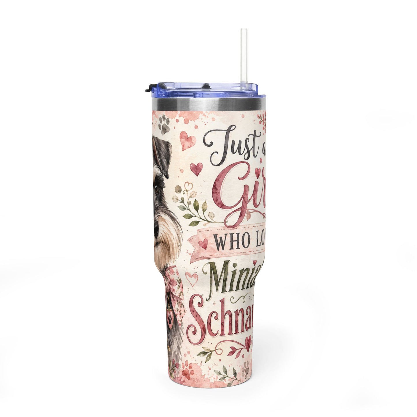 Miniature Schnauzer Tumbler — "Just a Girl Who Loves Mini Schnauzers" 40oz Vacuum Tumbler