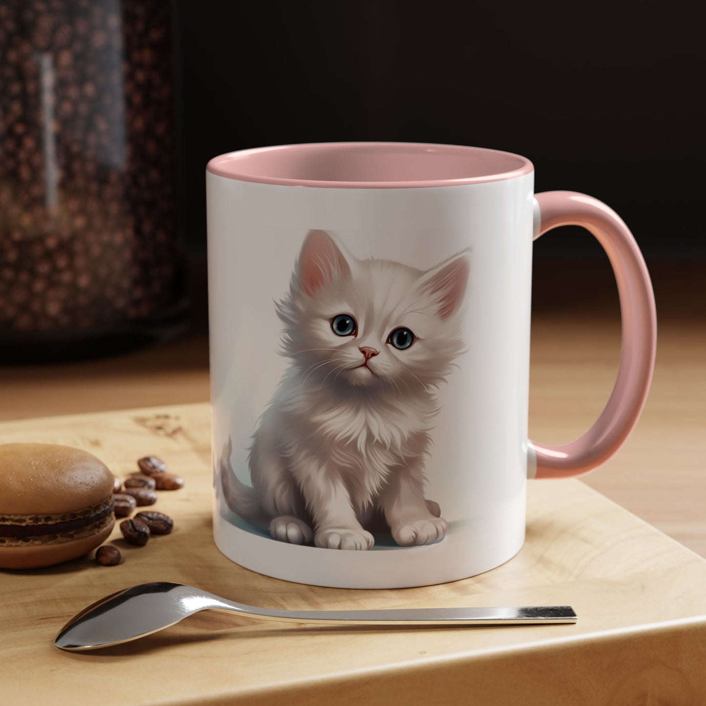 Cute White Kitten Accent Coffee Mug – 11/15oz Ceramic Cat Lover Gift