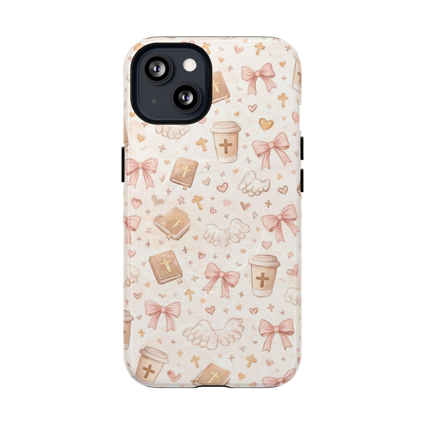 Christian Pattern Phone Case — Cute Cross, Bible & Dove Tough Magnetic Case