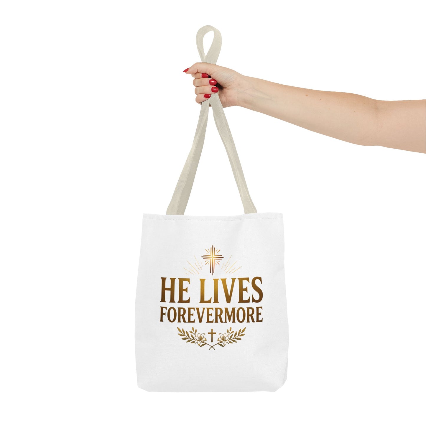 He Lives Forevermore Tote Bag – Christian Faith Cross Easter Canvas Tote