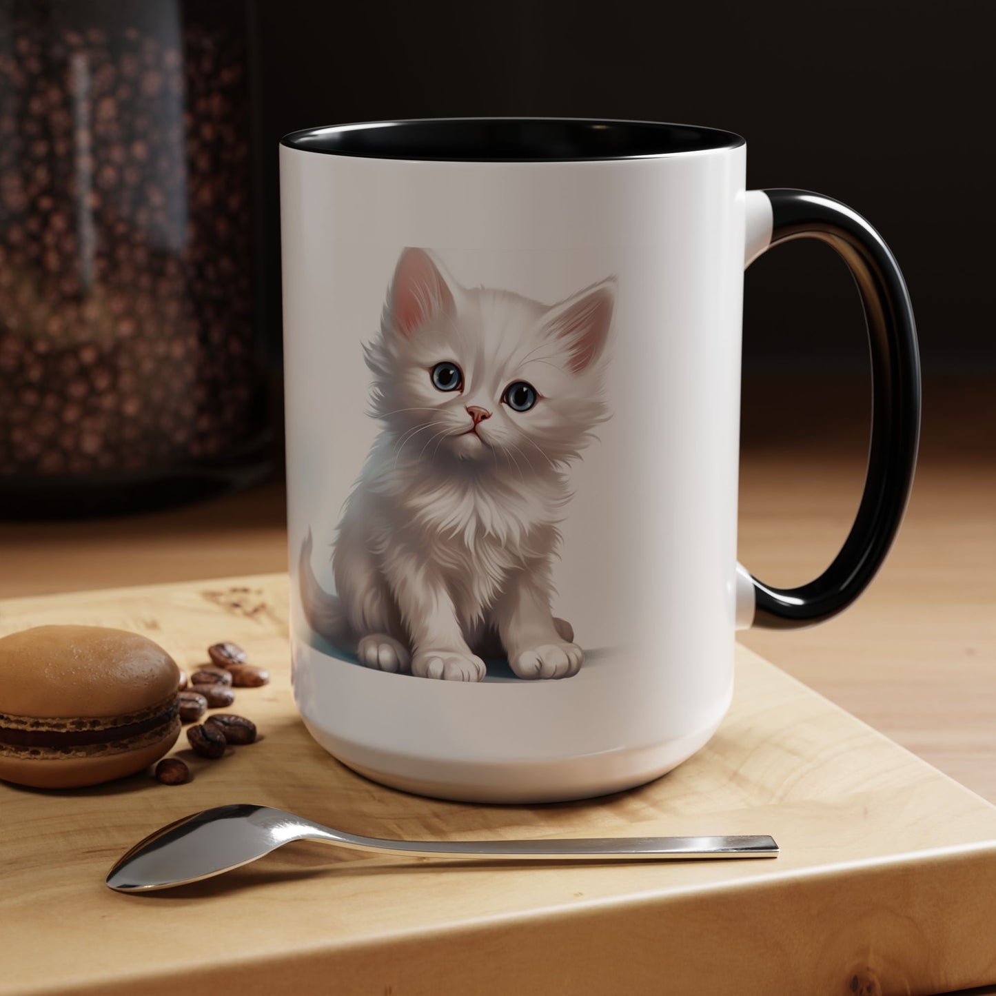 Cute White Kitten Accent Coffee Mug – 11/15oz Ceramic Cat Lover Gift