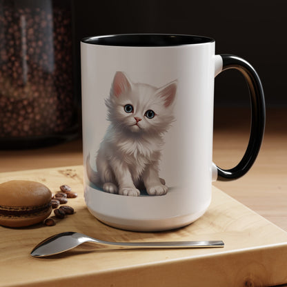 Cute White Kitten Accent Coffee Mug – 11/15oz Ceramic Cat Lover Gift