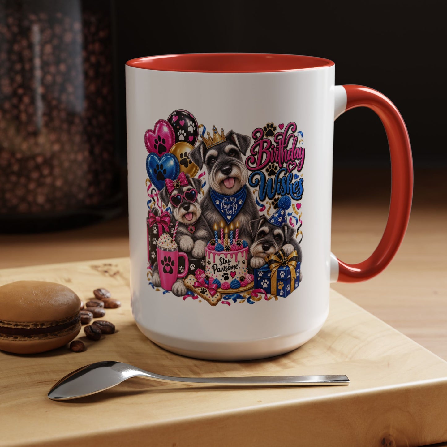 Birthday Wishes Dog Coffee Mug — Cute Paw Print Celebration Mug (11/15oz)
