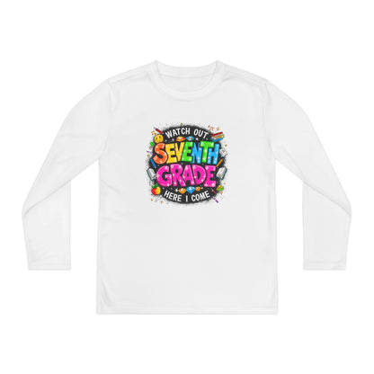 Seventh Grade Kids Long Sleeve Tee — "Watch Out… Here I Come" Back-to-School Shirt