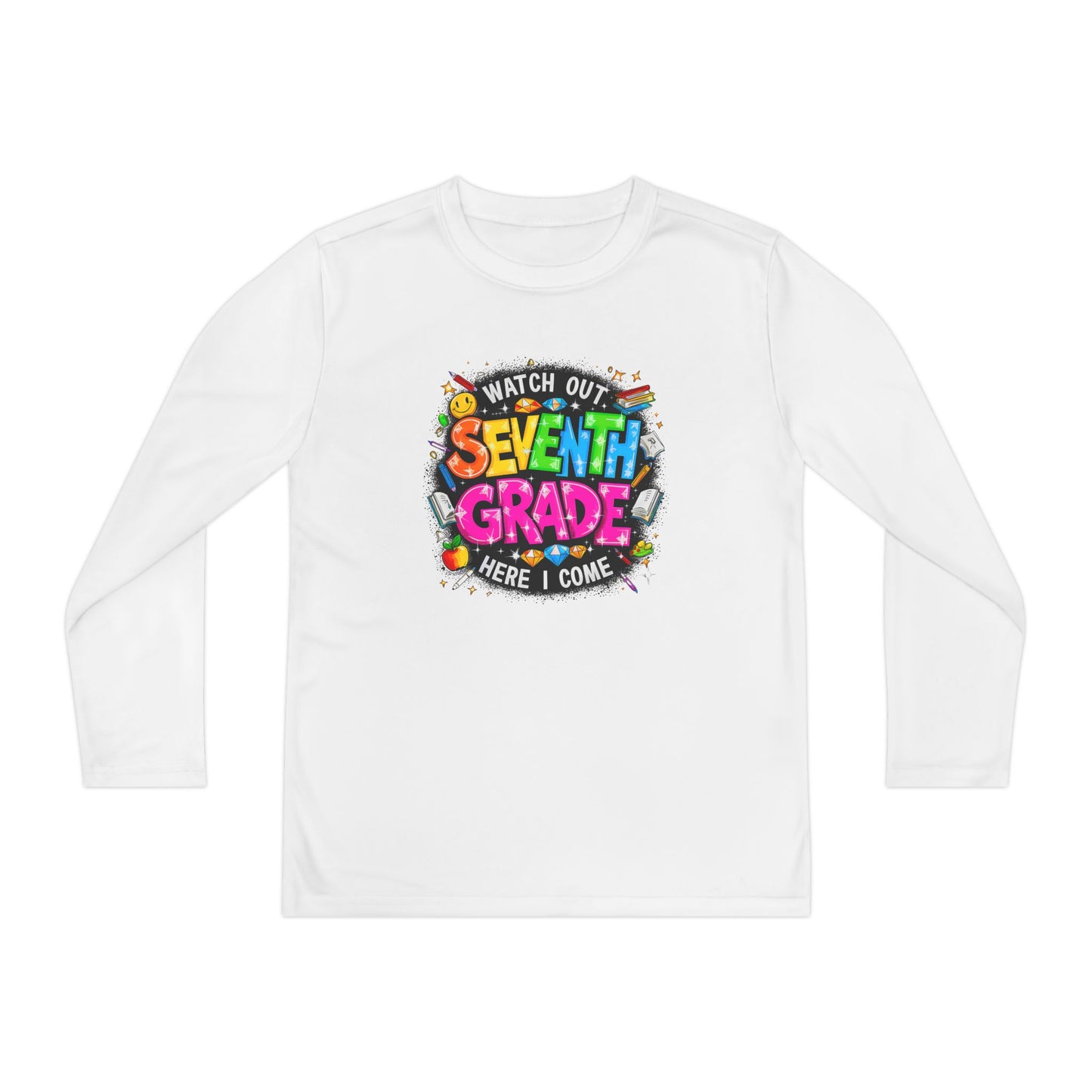 Seventh Grade Youth Long Sleeve Tee — "Watch Out Seventh Grade Here I Come" Back-to-School Shirt